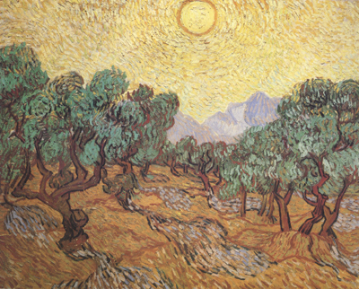 Olive Trees with Yellow Sky and Sun (nn04)